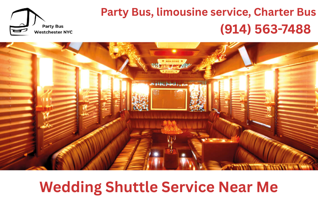 Group of wedding guests exiting a shuttle bus