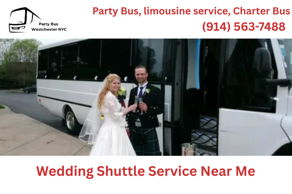 Interior seating of a wedding shuttle bus