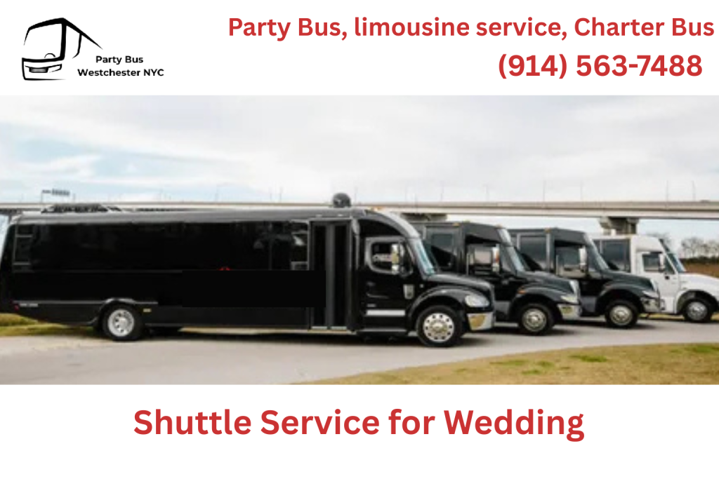 Bride and groom sitting inside a wedding shuttle