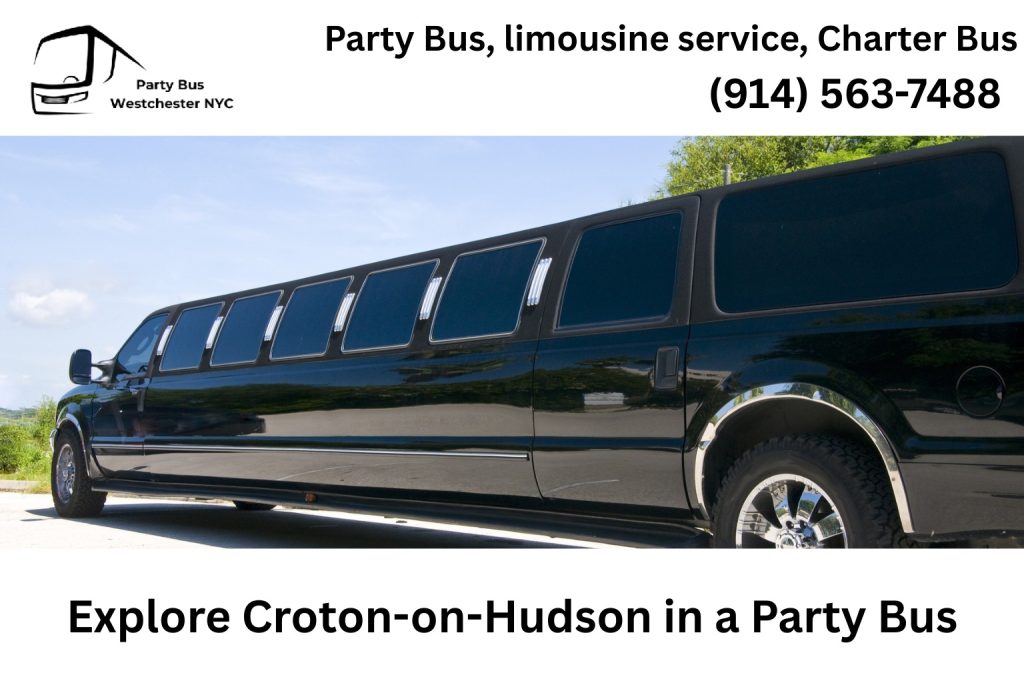 Party bus driving through Croton-on-Hudson NY near Croton Point Park and Hudson River