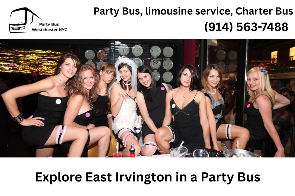 Party bus driving through East Irvington NY near Hudson Valley attractions