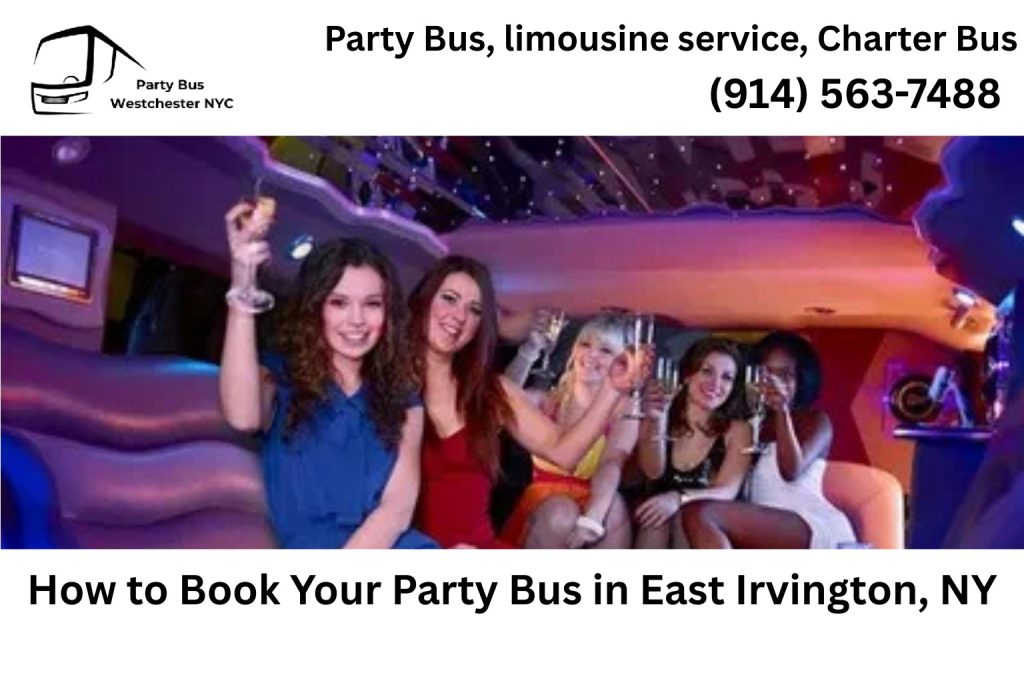 Customer booking an East Irvington NY party bus online using laptop and phone