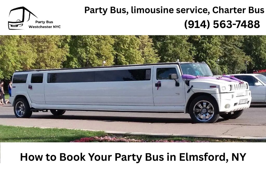 Customer booking an Elmsford NY party bus online with smartphone and laptop