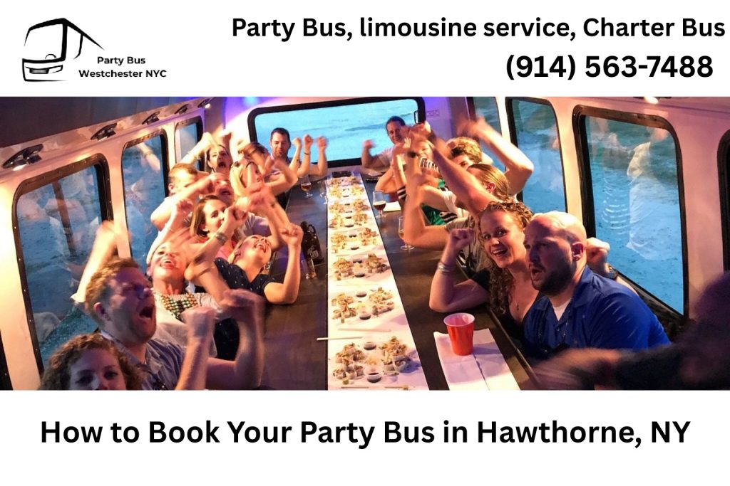 Customer booking a Hawthorne NY party bus online using phone and laptop