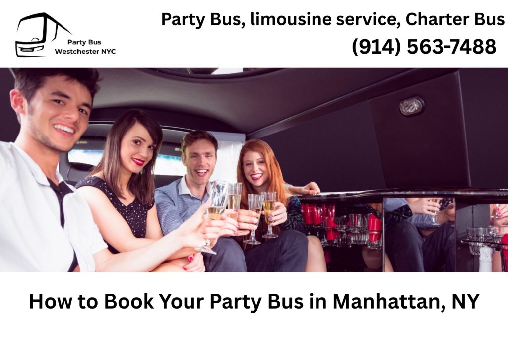 Customer booking a Manhattan NY party bus online using smartphone and laptop