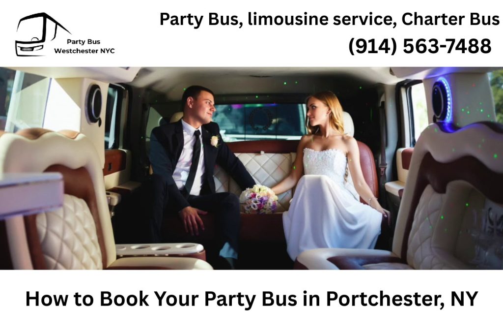 Customer booking a Port Chester NY party bus online on laptop and phone