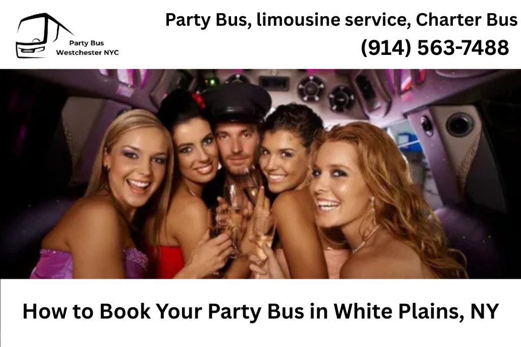Customer booking a White Plains party bus online with smartphone and laptop