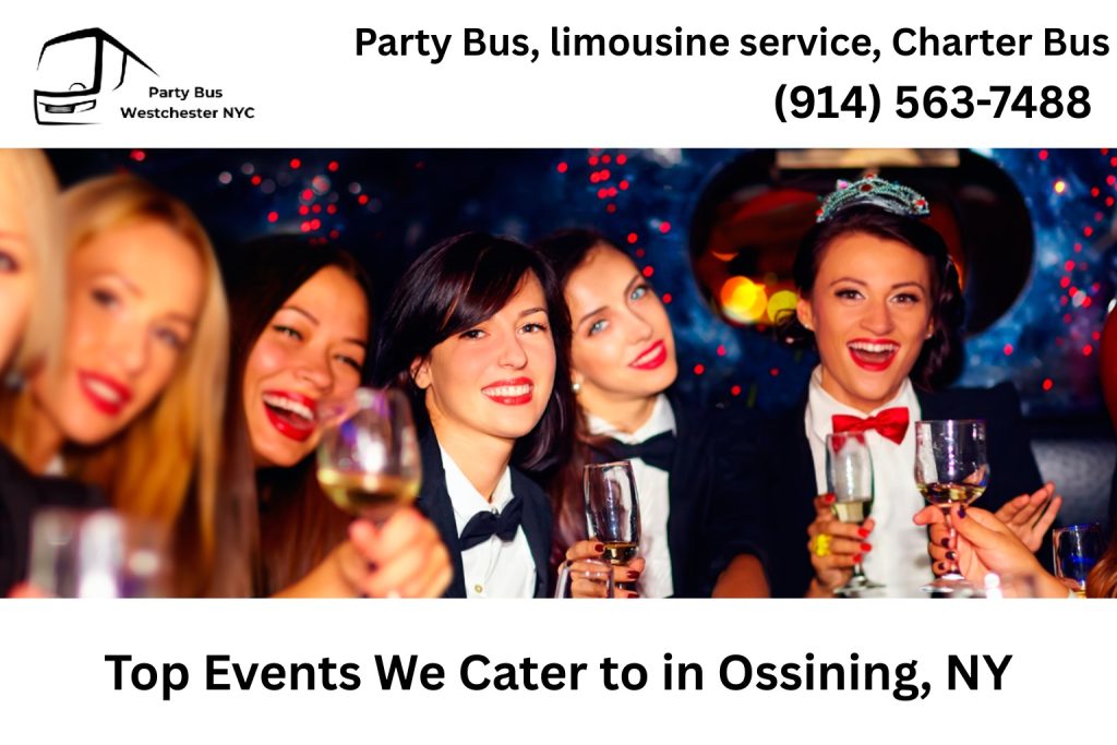 Party bus driving through Ossining NY near the Hudson River waterfront