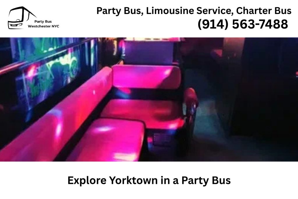 Party bus driving through Yorktown NY near local attractions and restaurants