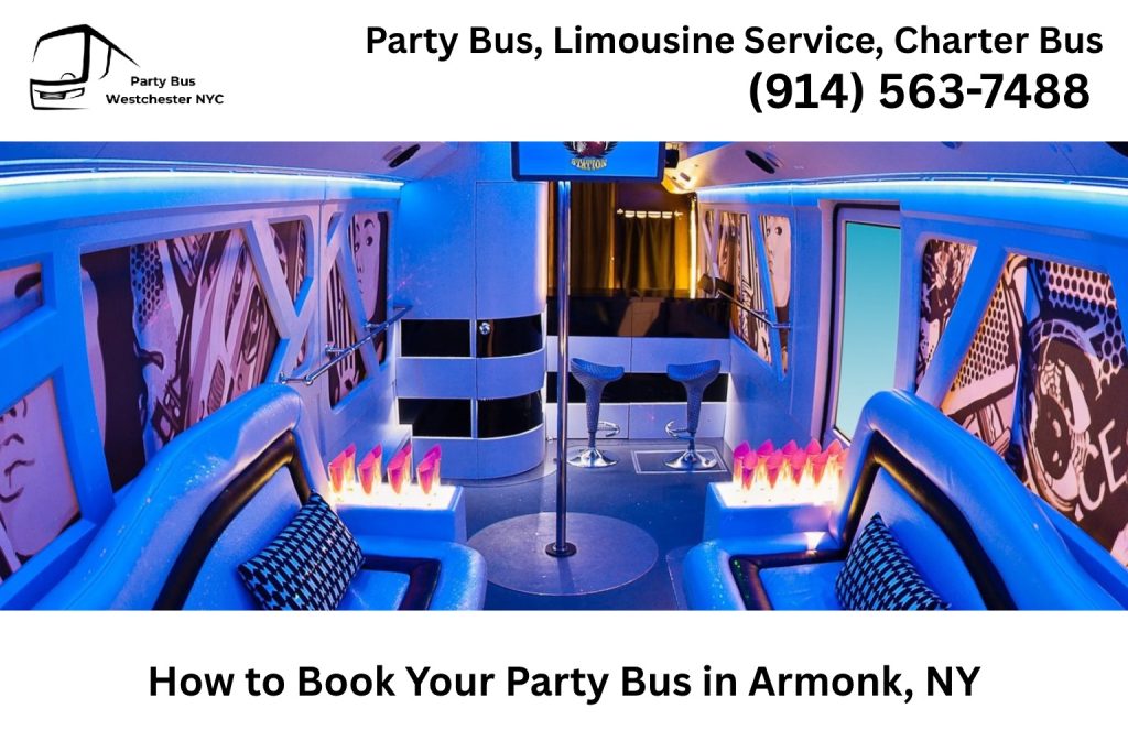 Customer booking an Armonk NY party bus online using smartphone and laptop