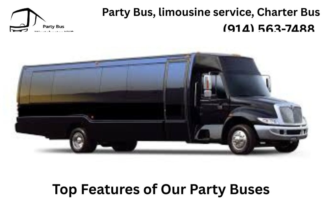 Interior of a Clifton NJ party bus with LED lighting and upscale leather seating