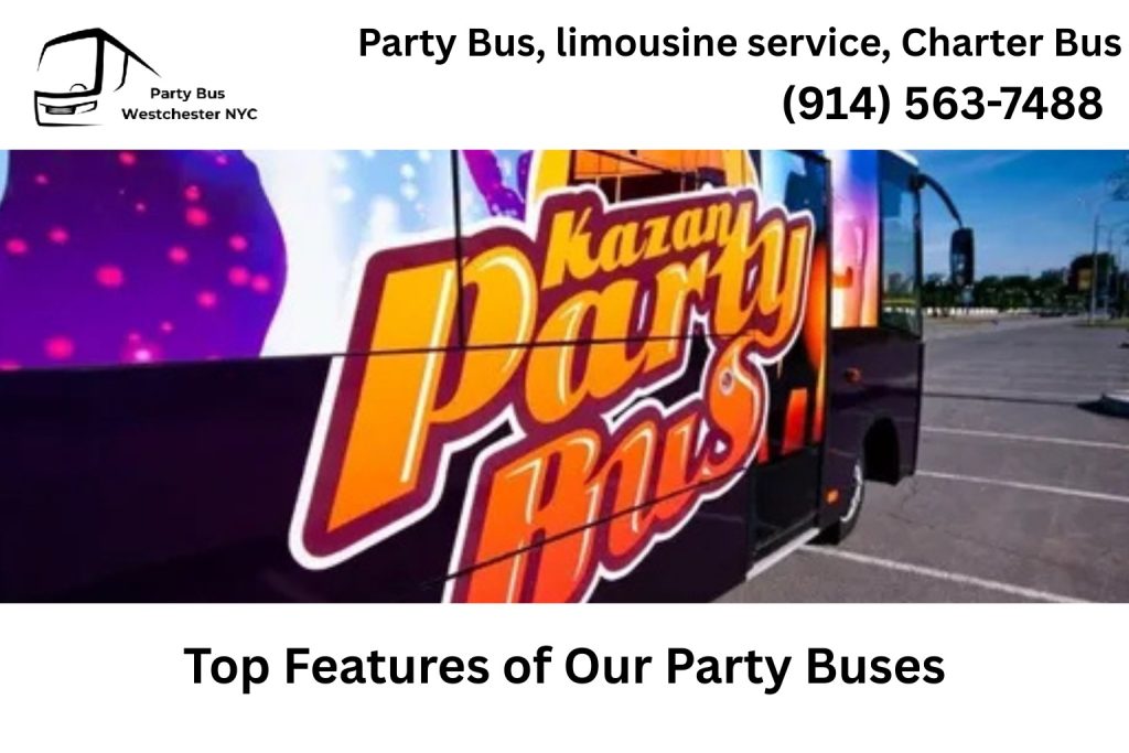 Interior of a Fort Lee NJ party bus with LED lighting and premium seating