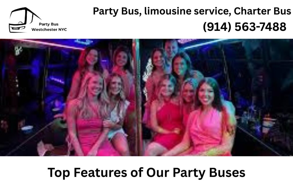 Inside view of luxury party bus in Brooklyn NY