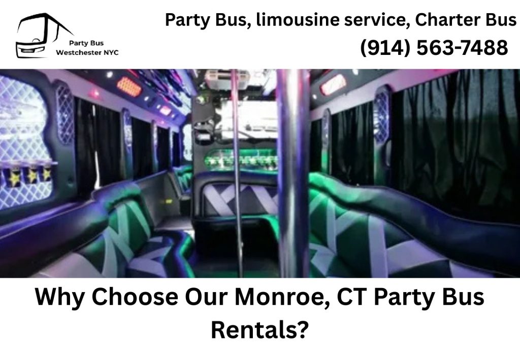 Monroe CT party bus rental with luxury interior and LED lighting